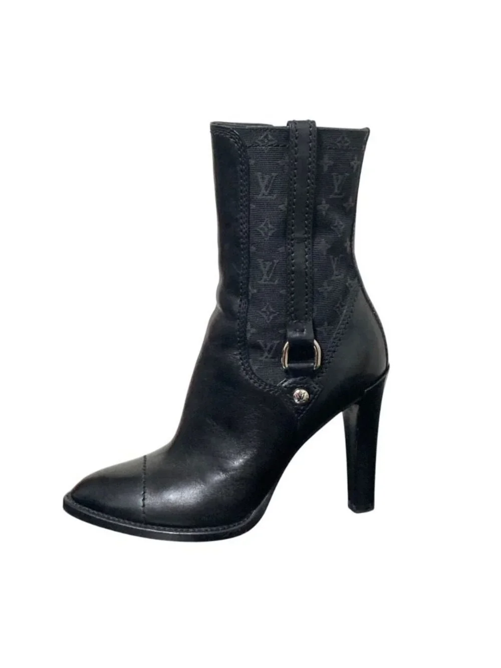 Louis Vuitton Monogram Mini Leather Trim Side Zip Short Boots Black